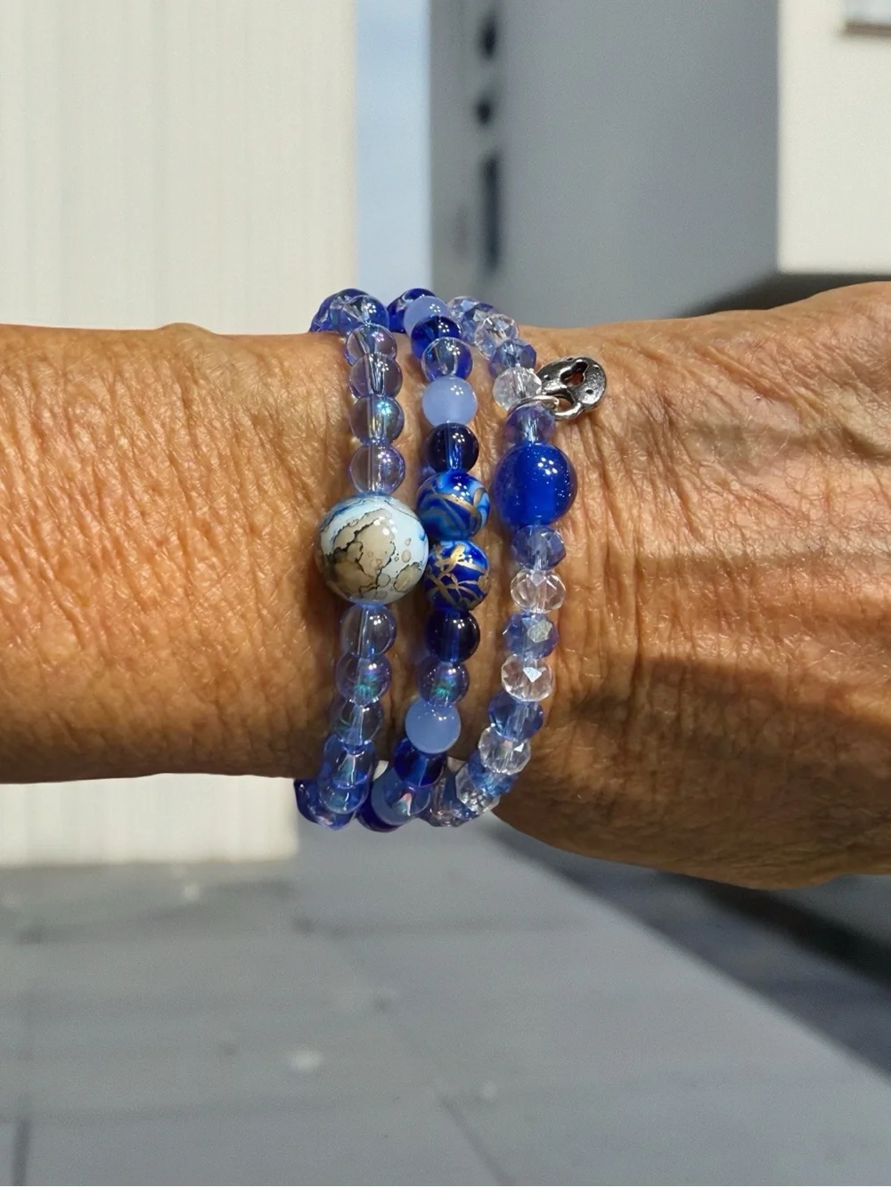 Hand Crafted Blue Multi-Beaded Bracelet Set of 3